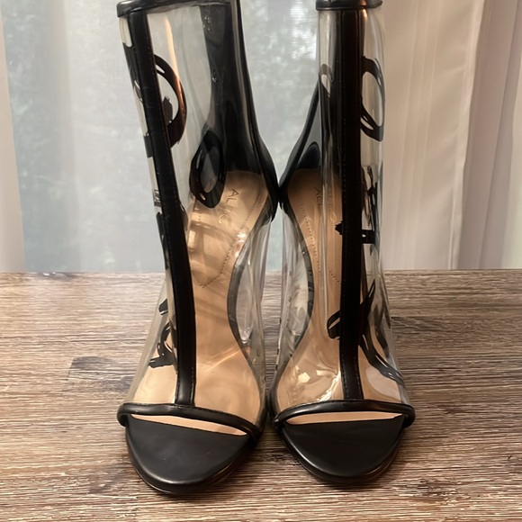 Aldo Clear Chunk Block Bootie Heels Size Sz 7 Do Ya Thing Punk Graffiti Booties - Picture 2 of 15